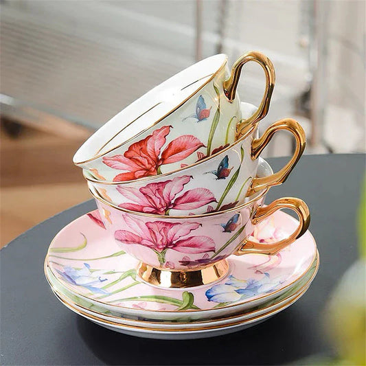 DecorBites™ Lily Flower Tea Set with Spoon - High-end Porcelain Cup Saucer Mug