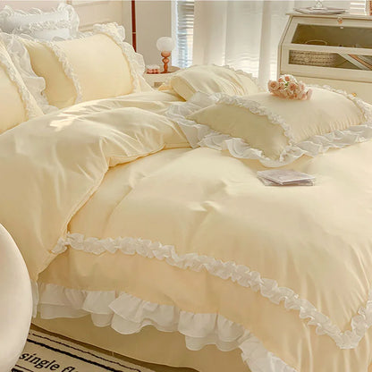 DecorBites™ Korean Princess Lolita Bed 4-Piece Set in Solid Washed Cotton