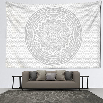 Tapiz de pared DecorBites™ Mandala gris, arte psicodélico hippie para una decoración estética del hogar.