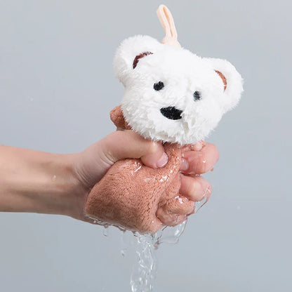 DecorBites™ Cartoon Bear Coral Velvet Hand Towel - Soft Microfiber for Kitchen & Bathroom