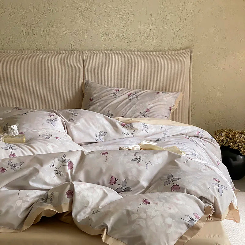 DecorBites™ Egyptian Cotton Bedding Set: Queen King Ru Size Print Duvet Cover Sheet Pillowcase