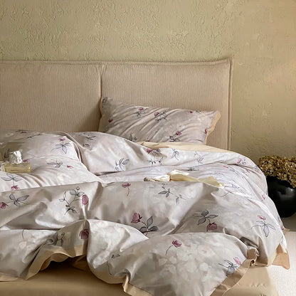 DecorBites™ Egyptian Cotton Bedding Set: Queen King Ru Size Print Duvet Cover Sheet Pillowcase