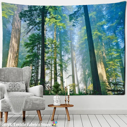 Fog Forest Sunlight Tapestry: Decobites Natural Scenery Aesthetic Wall Hanging