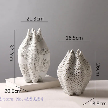 DecorBites™ Dot Pattern Ceramic Vase: Handmade Abstract Geometric Home Decoration