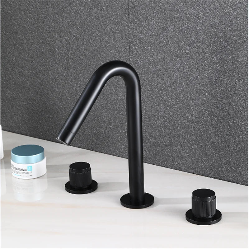 DecorBites™ Gold Basin Faucet: Black Brass Widespread Bathroom Tap with Chrome Finish
