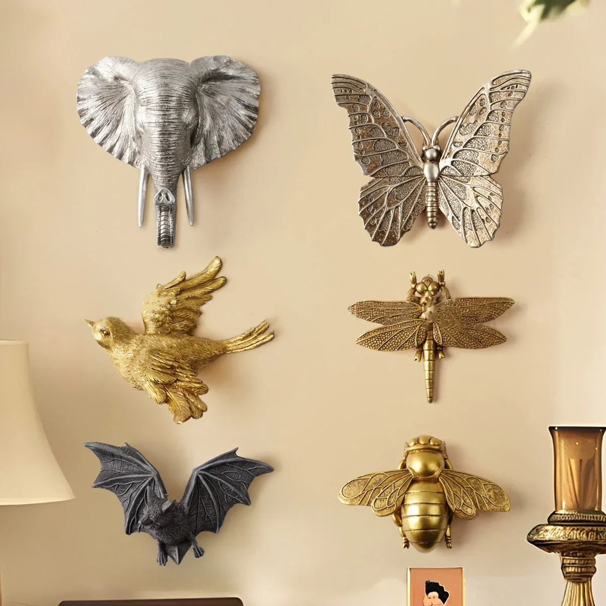 DecorBites™ Golden Bird & Butterfly Resin Wall Decoration Statues
