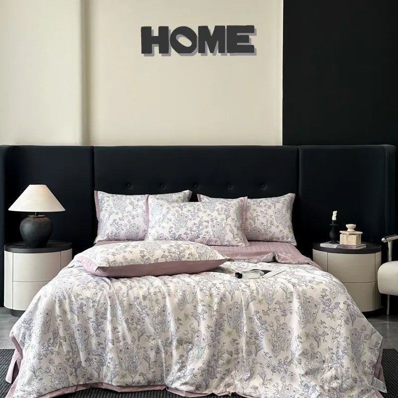 طقم لحاف صيفي من الحرير البارد من DecorBites™ مع ملاءات وأغطية وسائد