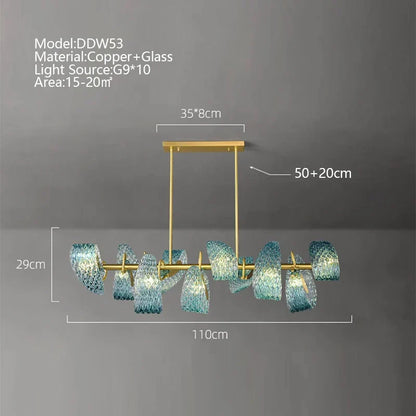 ديكوربايتس™ مصباح سقف فاخر من النحاس والزجاج الأزرق - تصميم زهور إبداعي
