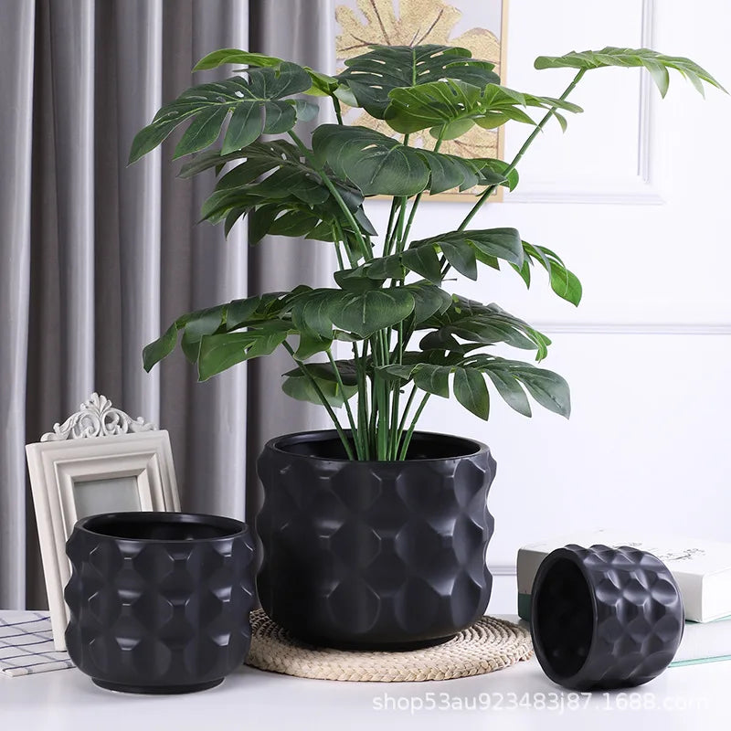 DecorBites™ Gold Ceramic Flower Pot Geometry Vase for Succulents and Floral Arrangements