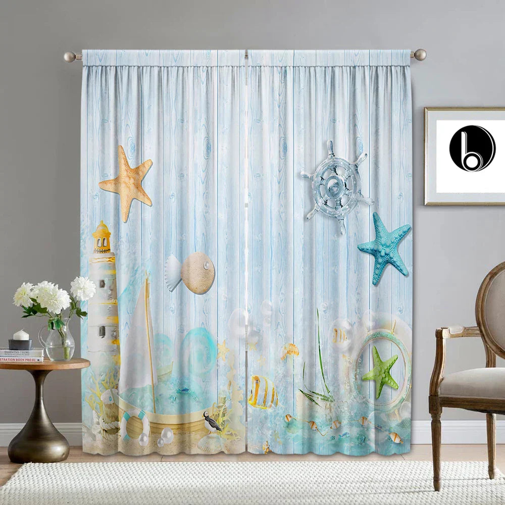 Decobites Ocean Sail & Lighthouse Screen Curtain Set for Kitchen & Coffee Shop