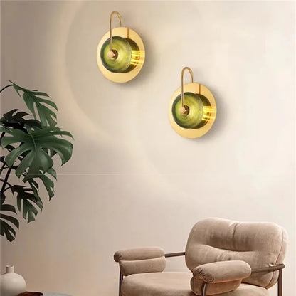 DecorBites™ Green Crystal Wattle Circle Wall Lamp - Nordic Minimalist Art Deco Lights
