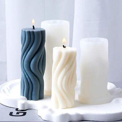 Wavy Stripe Cylindrical Silicone Candle Mould Pillar Twisted Stripe DIY Candlestick Making Design Shape Scented Candle Handmade