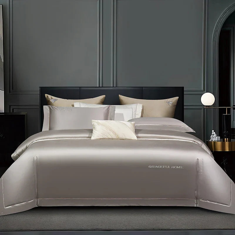 DecorBites™ 1000TC Egyptian Cotton Embroidery Bedding Set with Duvet Cover, Sheet, Pillowcase