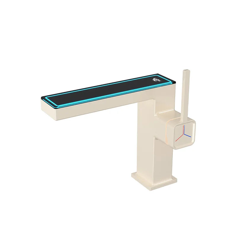 DecorBites™ Digital Display Square Sink Mixer with Single Handle in Gray.
