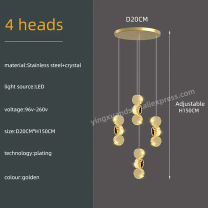 DecorBites™ Gold Crystal Chandeliers LED Pendant Lamp for Modern Living Spaces