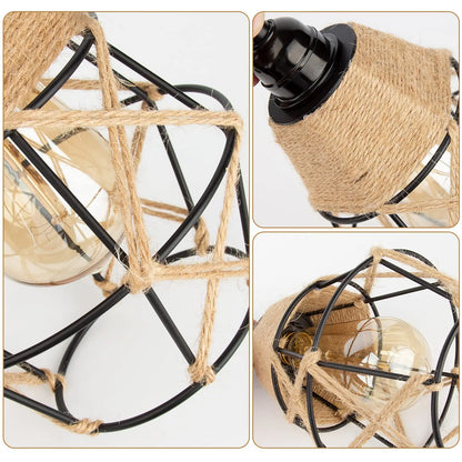 Vintage Industrial Hemp Rope Plug-In Pendant Light