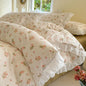 Decobites Floral Lace Ruffle Cotton Bedding Set with Quilt Cover, Duvet Cover, and Pillowcases