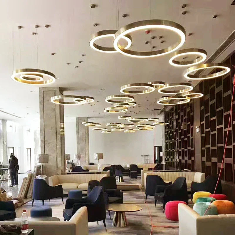 DecorBites™ Circular Gold Ring LED Pendant Light for Dining Room and Living Room