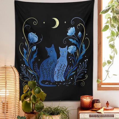 Decobites Moon Cat Tarot Tapestry: Psychedelic Wall Hanging for Hippie Home Decor