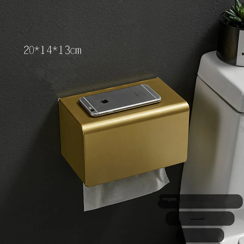 حامل ورق تواليت من الألومنيوم المصقول باللون الذهبي من DecorBites™ - صندوق تخزين لفائف الحمام