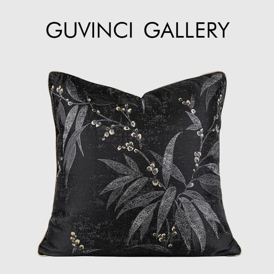 DecorBites™ Black & Gold Floral Jacquard Throw Pillow Cover Oriental Art Case