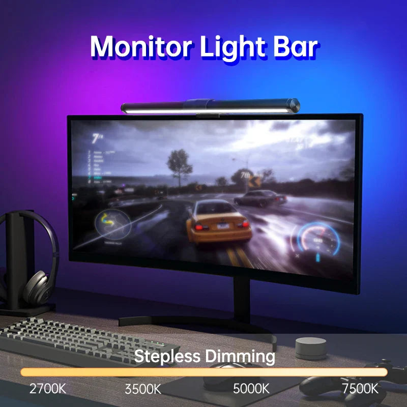DecorBites™ LED Monitor Bar Light for Dimming PC Screen, Stepless RGB Desk Lamp