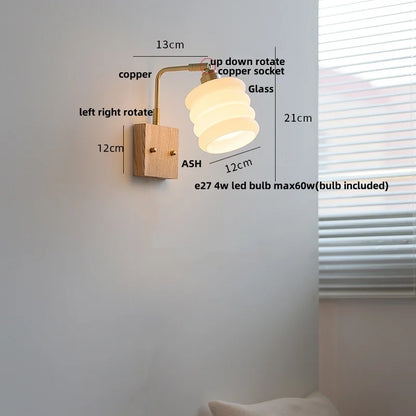 DecorBites™ Ash Wood LED Wall Light Fixture with Pull Chain Switch, Modern Nordic Design