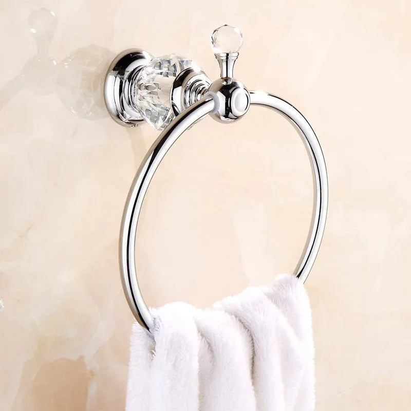 DecorBites™ Crystal Towel Holder: Elegant Chrome Towel Ring for Classic Bathroom, Wall Mounted Rack