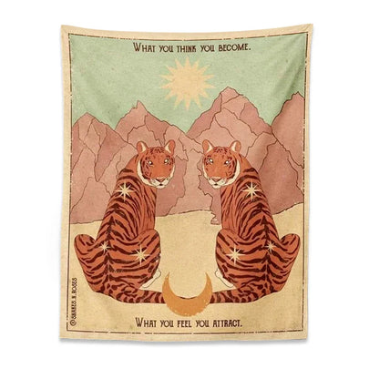 Decobites Tarot Tiger Tapestry: Celestial Wall Art for Living Room, Bedroom Decor