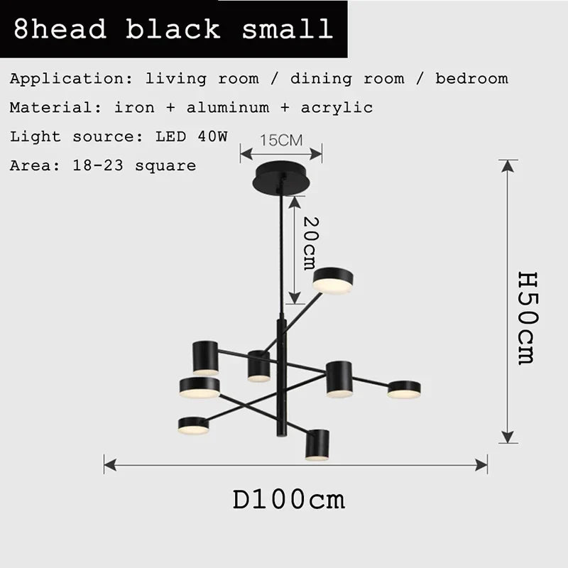 DecorBites™ Black Gold White LED Chandelier: Stylish Nordic Loft Lamp for Livingroom & Bedroom