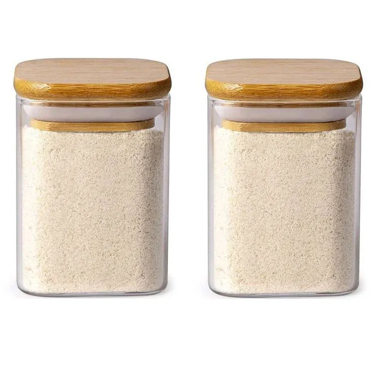 Frasco de vidrio DecorBites™ con tapa de bambú: recipiente para almacenar té, café y más.