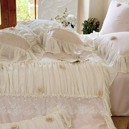 Decobites Rose Lace Ruffles Princess Wedding Bedding Set with 1000TC Egyptian Cotton