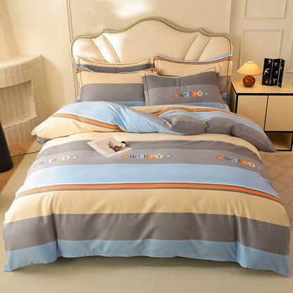 DecorBites™ Brushed Cotton Printed Duvet Cover Set - Single/Double Bed Bedclothes