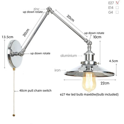 Decorbites™ Industrielle Linse Vintage-Loft-LED-Wandleuchte mit Schwingarmen und Zugschalter