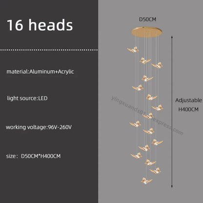 DecorBites™ Butterfly Chandelier Staircase Suspended Loft Pendant Light for Living Room & Hallway