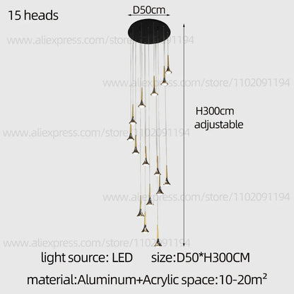 Lámpara de araña contemporánea DecorBites™ con diseño de cuerno: Iluminación colgante de techo para restaurantes y salas de estar