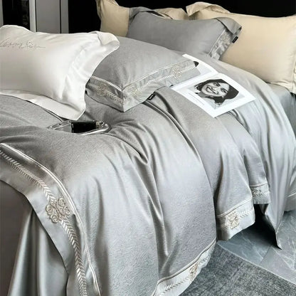 Decobites Luxury Embroidered Jacquard Bedding Set - Soft, Silky, Breathable Cotton Duvet Cover Set