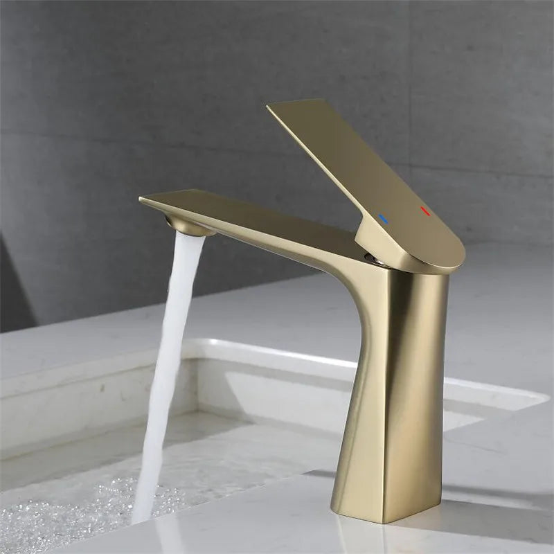 DecorBites™ Brushed Gold Bathroom Basin Faucet - Single Hole Water Mixer Crane