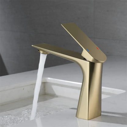 DecorBites™ Brushed Gold Bathroom Basin Faucet - Single Hole Water Mixer Crane