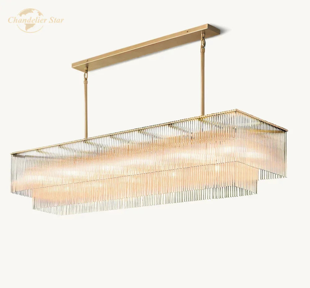 ثريا Amadeo Crystal LED من DecorBites™: مصباح معلق مستطيل الشكل عصري لجزيرة المطبخ وغرفة الطعام