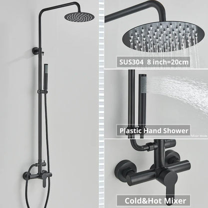 مجموعة صنبور دش DecorBites™ الأسود مع رأس دش مطري وصنبور خلاط مثبت على الحائط