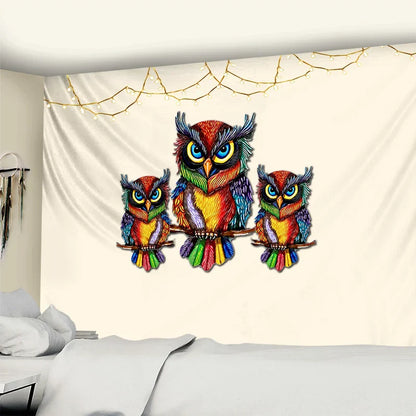 Decobites Owl On Tree 3D Tapestry - Abstract Mysterious Psychedelic Aesthetic Room Decor