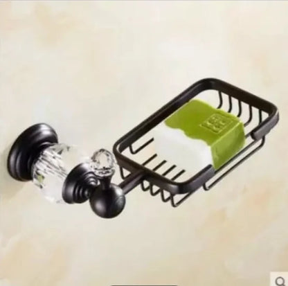 DecorBites™ Black Brass & Crystal Bathroom Accessories Set - Towel Rack, Towel Bar, Paper Holder, Soap Dish, Cup Holder, Toilet JM251