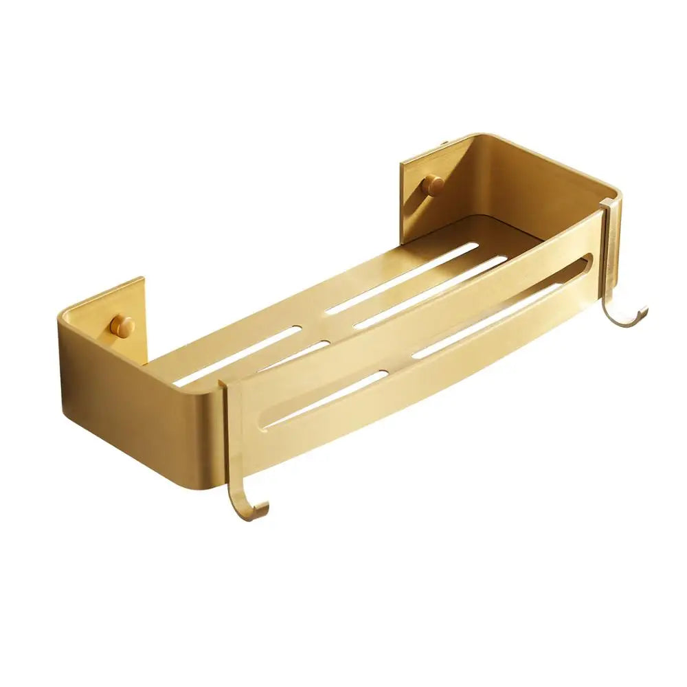 DecorBites™ Brushed Gold Aluminum Corner Shower Shelf with Soap Dish