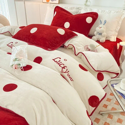 Decobites Polka Dot Milk Velvet Queen Bedding Set with Sheets & Pillowcases