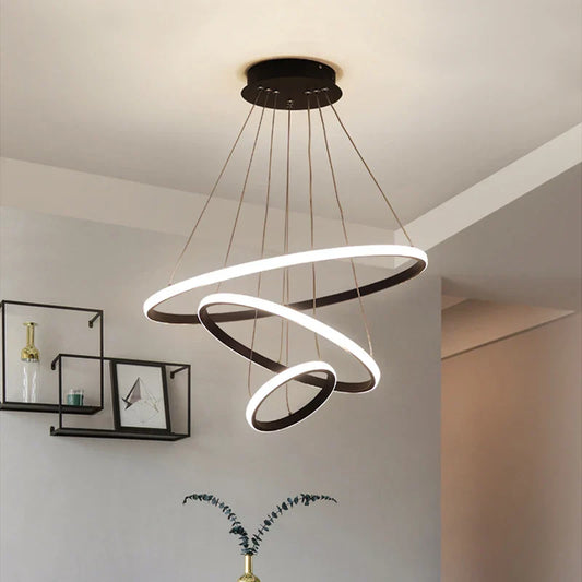 DecorBites™ Gold Circle Rings Chandelier LED Pendant Light for Living Room, Kitchen, Dining Room