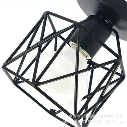 Industrial Ceiling Lamp Shade Fixture For Hallway Entrance Aisle Porch Square Diamond Iron Chandelier Pendant Light WY507