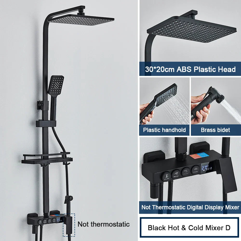 DecorBites™ Black 4-Way Digital Shower System with Rainfall Head and Bidet