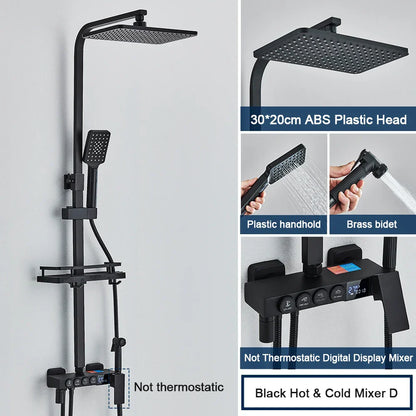 DecorBites™ Black 4-Way Digital Shower System with Rainfall Head and Bidet