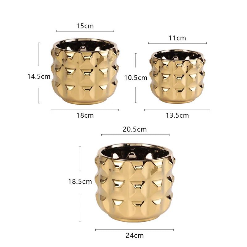 Geometría de Maceta de Flor Cerámica Oro Decorbites™ para Suculentas y Arreglos Florales